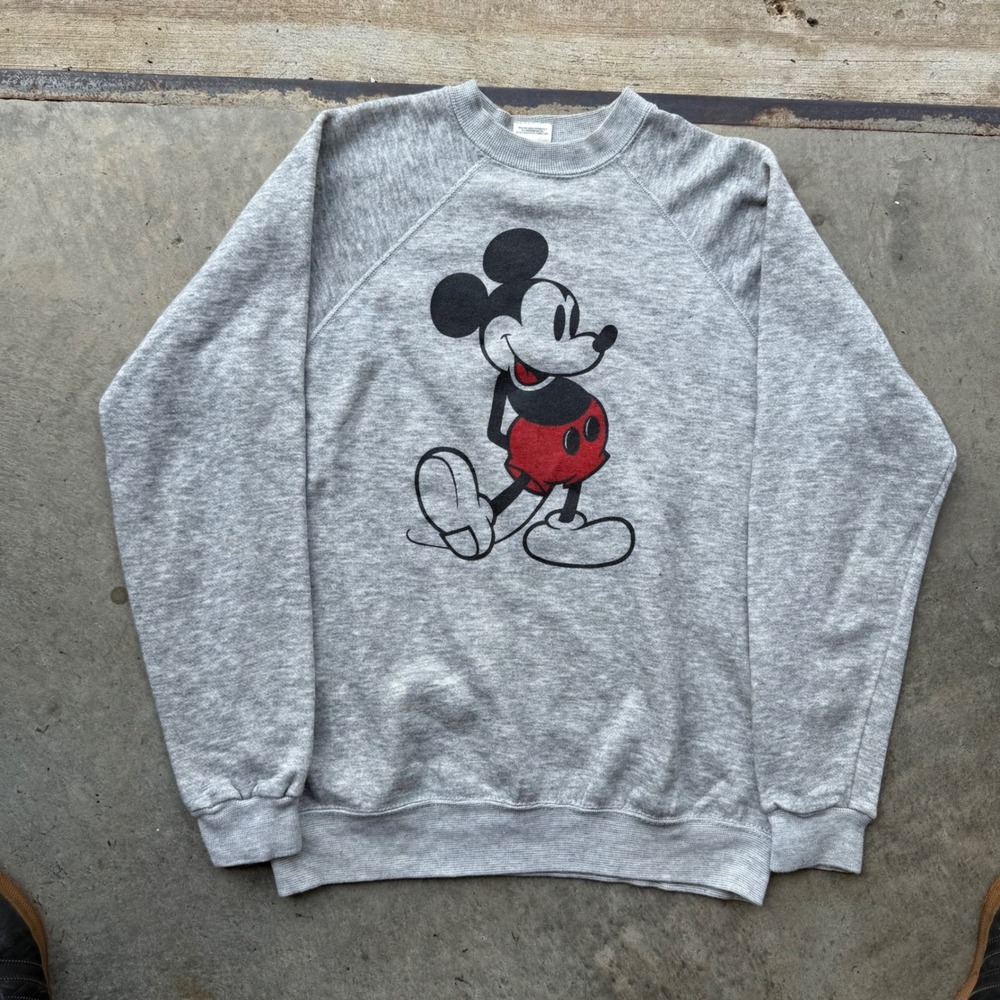 Vintage Disney Casuals Mickey Mouse Sweatshirt Gray Raglan 80s Medium